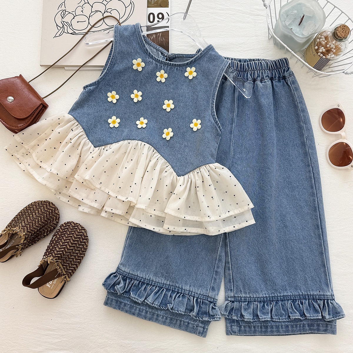 Baby& Kid Denim Vest Top and Pants Set