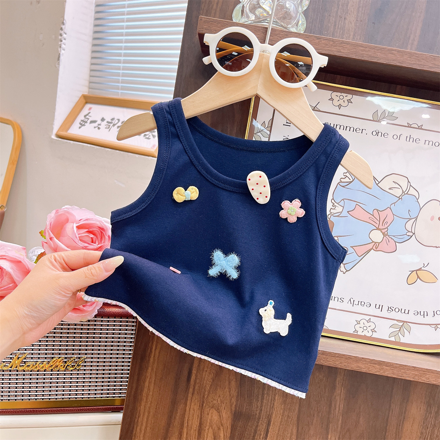 Baby& Kid Cartoon Vest Top and Striped Skirt Set