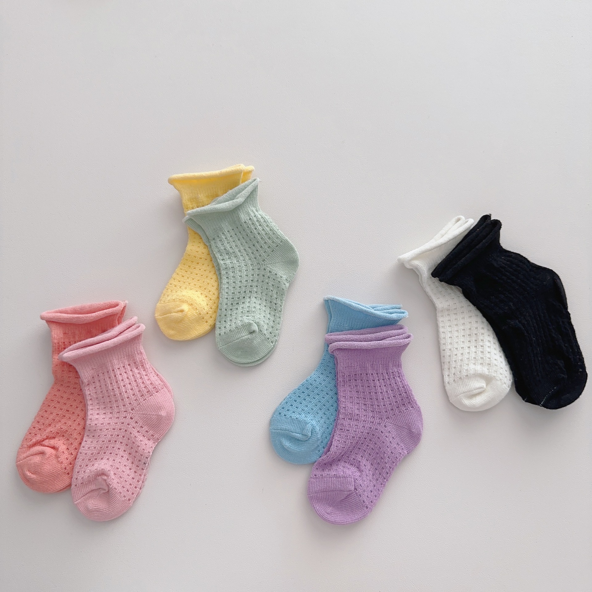 Baby& Kid Mesh Rolled-up Solid Color Socks