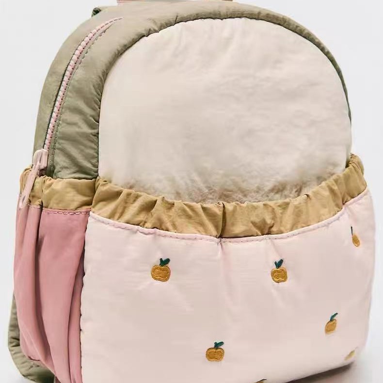 Mama and Me Color Blocking Embroidery Apple School Backpack