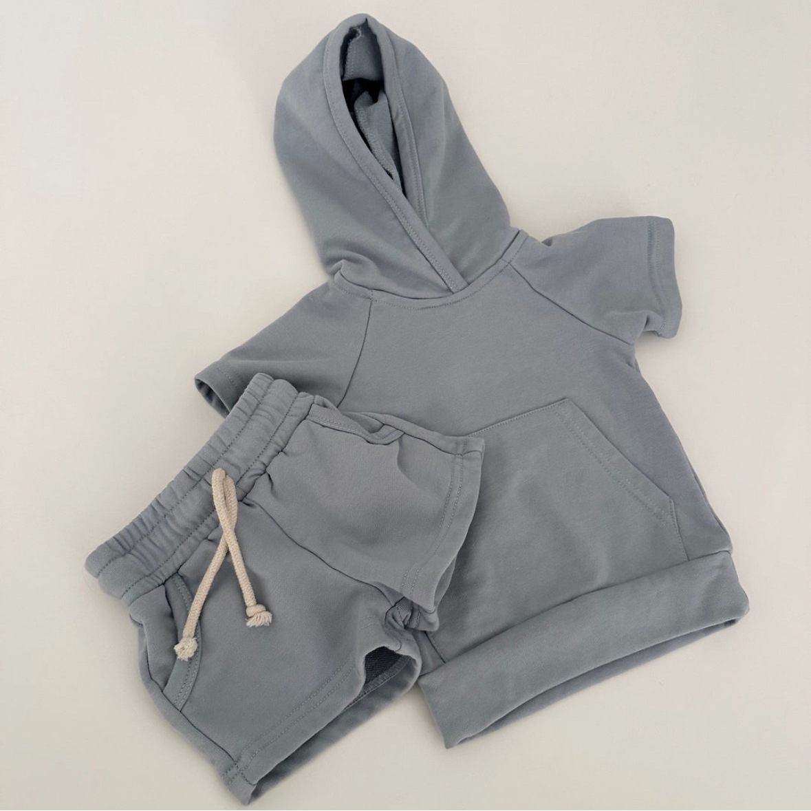 Baby Toddler Solid Color Hooded Top and Short Pants Set