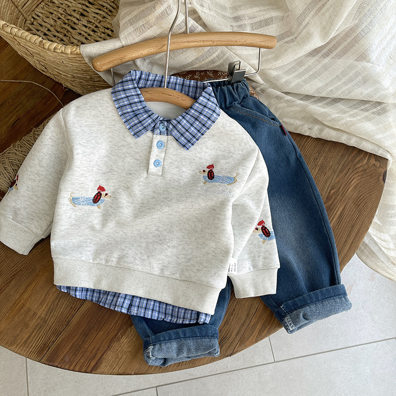 Kids Collared Dachshund Long Sleeved Top and Pants Set