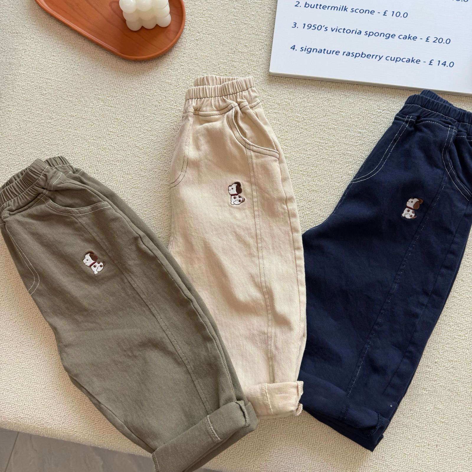 Kids Embroidered Puppy Pants