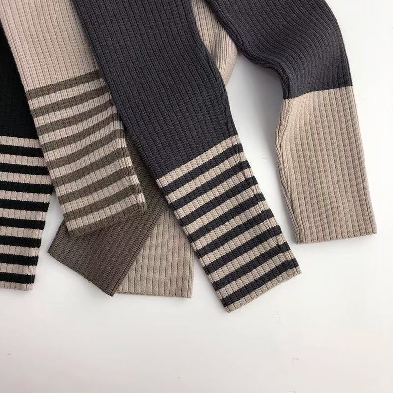 Kids Color Blocking Ribbing Stripe Leggings