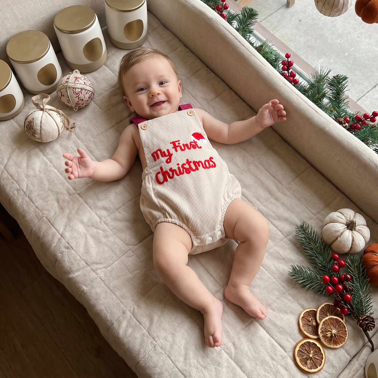 Baby Christmas Tree Embroidery Triangle Onesie
