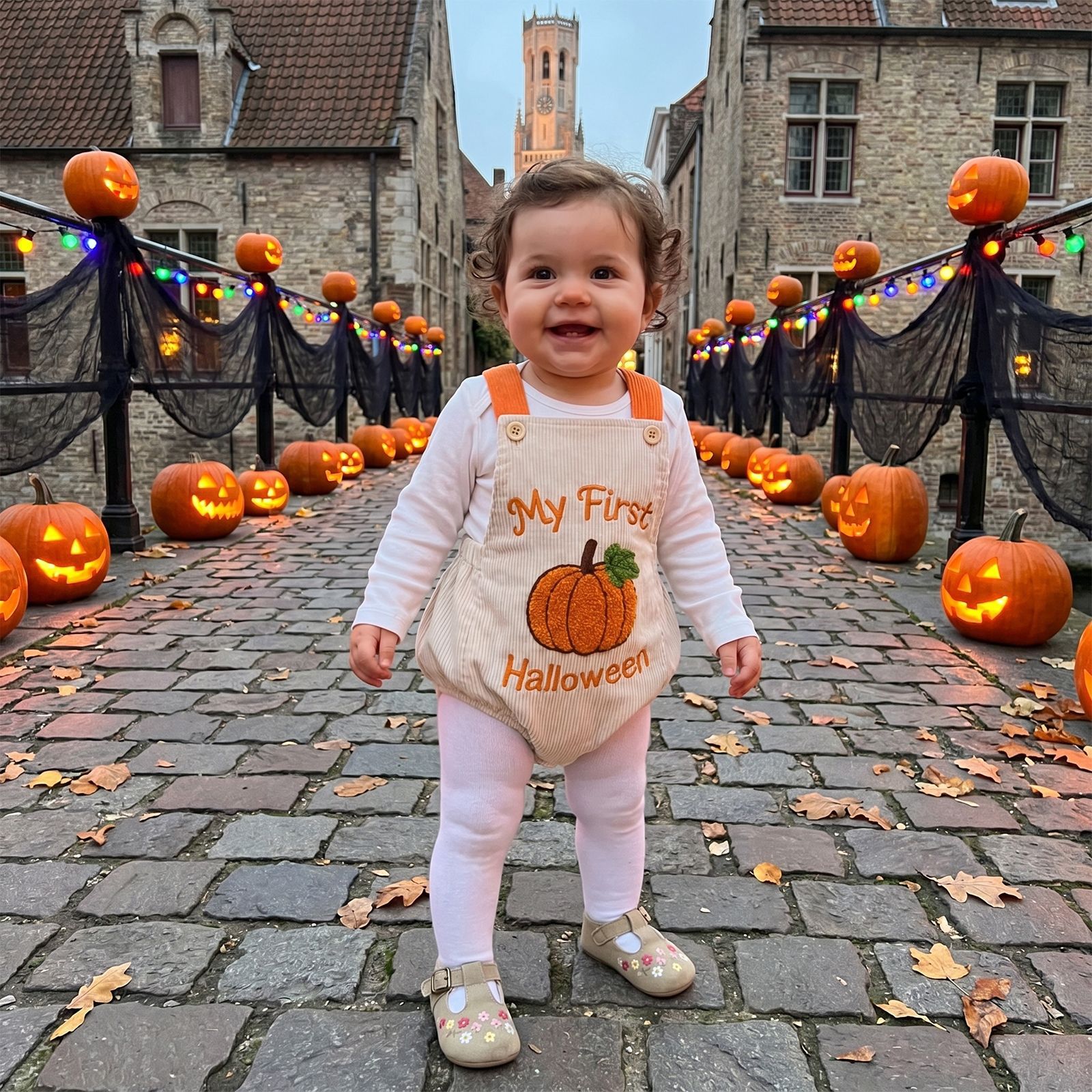 Baby Pumpkin Embroidery Waffle Onesie
