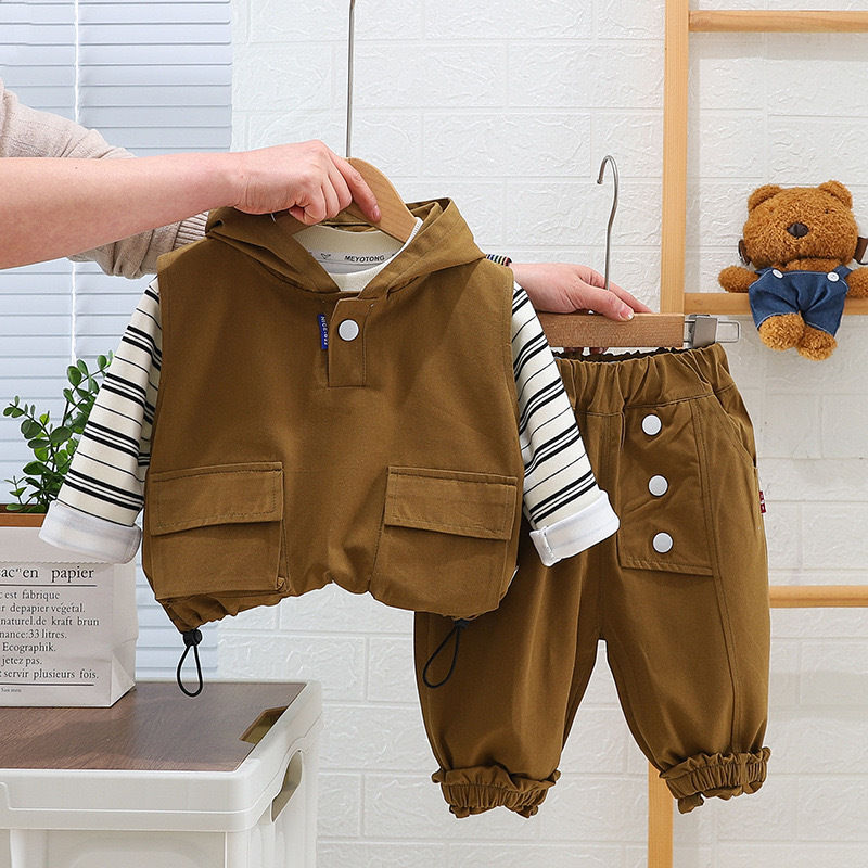 Kids Striped Hooded Cargo 3-Piece Set