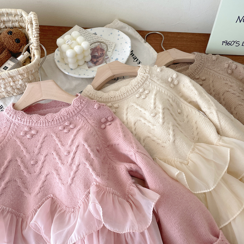 Kids Lace Panel Wave Sweater