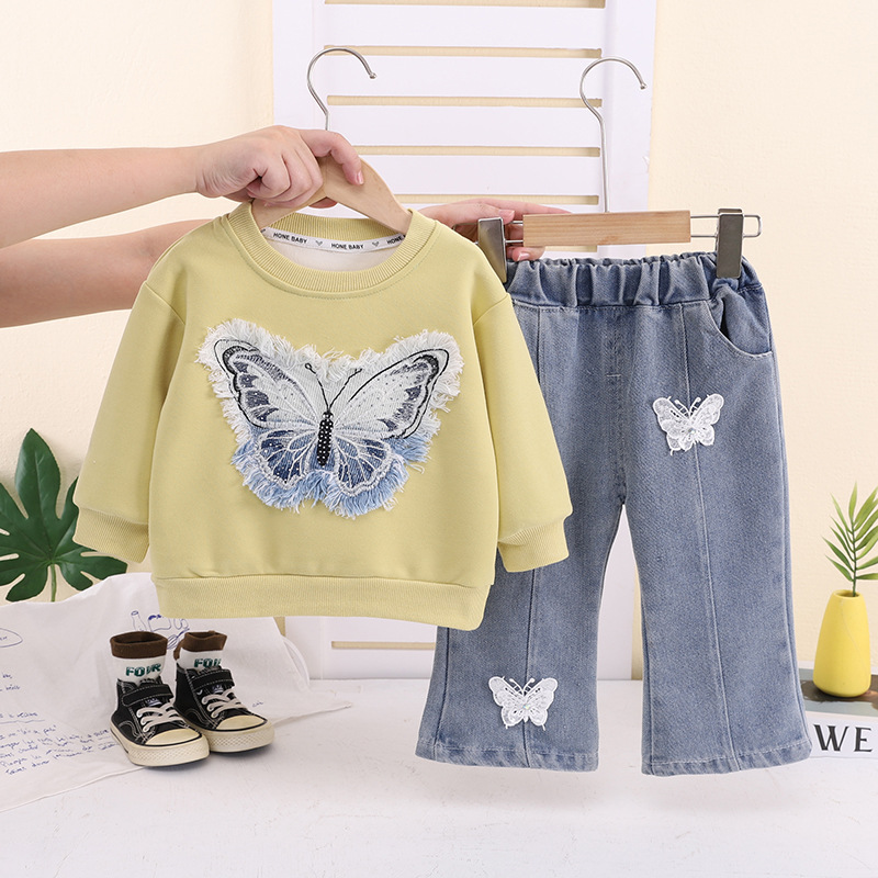 Kids Bow Sweatshirt and Denim Pants Set