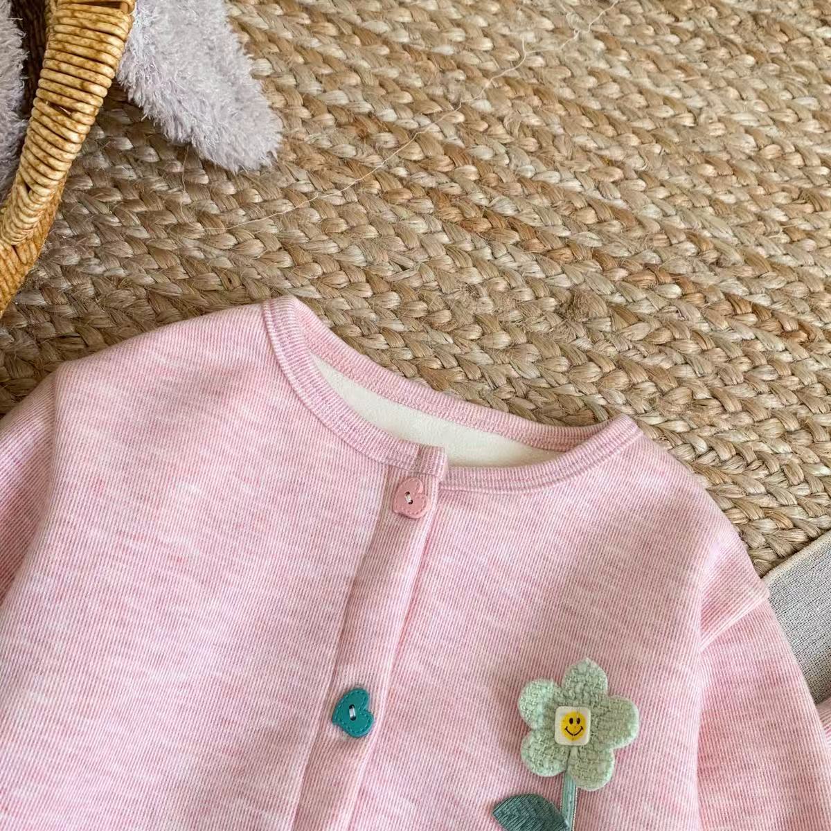 Kids Flower Ruffle Trim Sweater and Pants Set