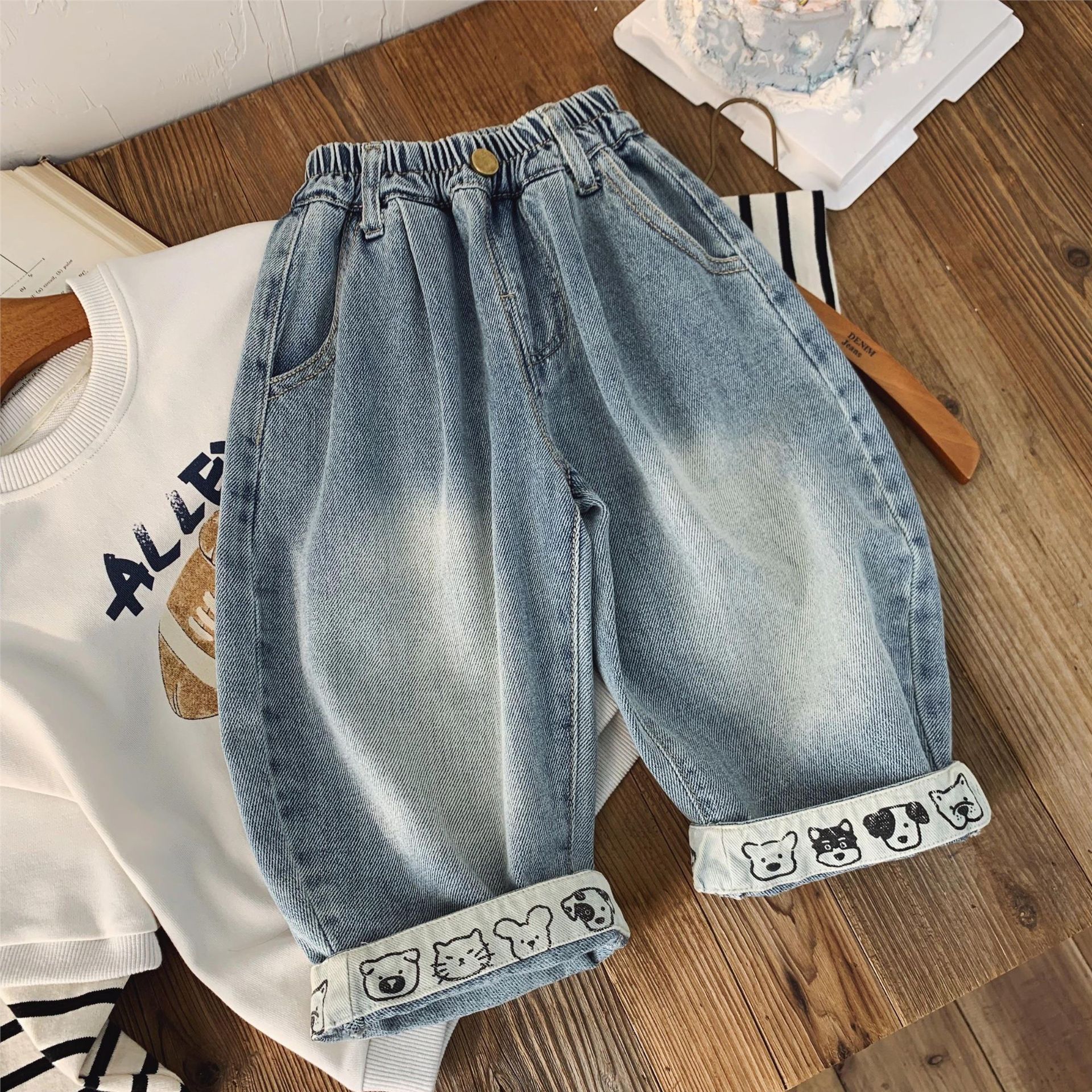 Kids Animal Patterns Denim Pants