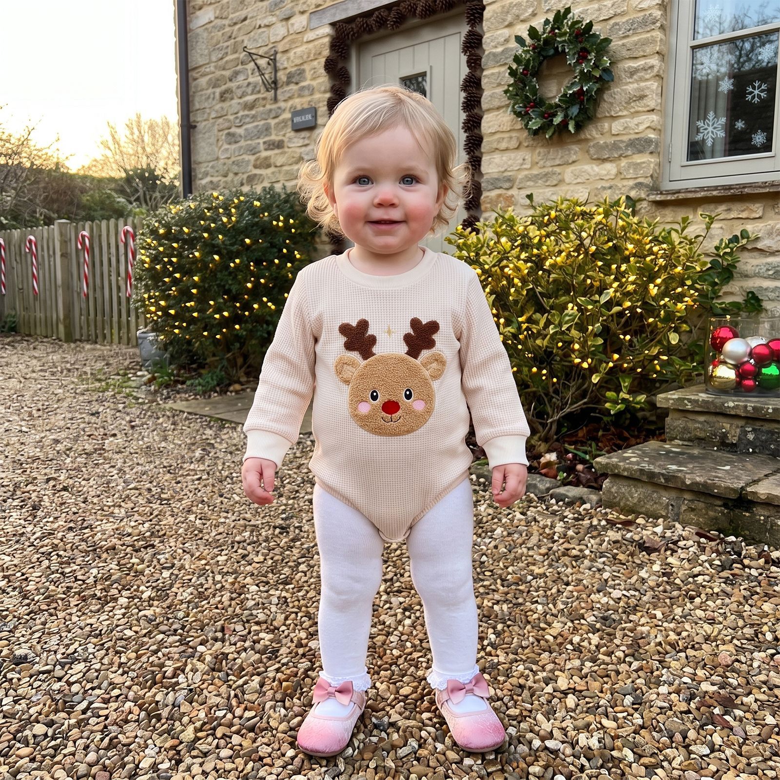 Baby Christmas Deer Embroidery Romper