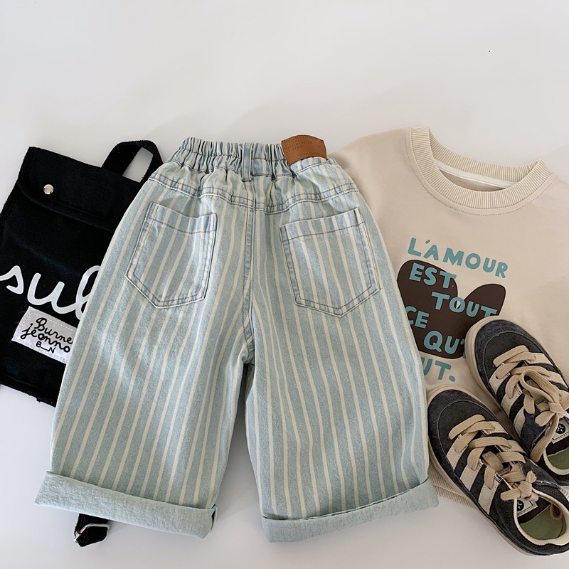 Kids Stripe Loose Denim Pants
