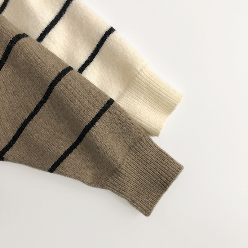 Kids Striped Knit V-Neck Collar Sweater