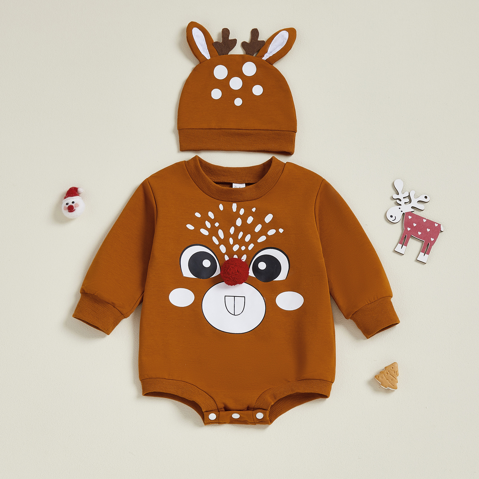 Baby Christmas Reindeer Onesie With Hat