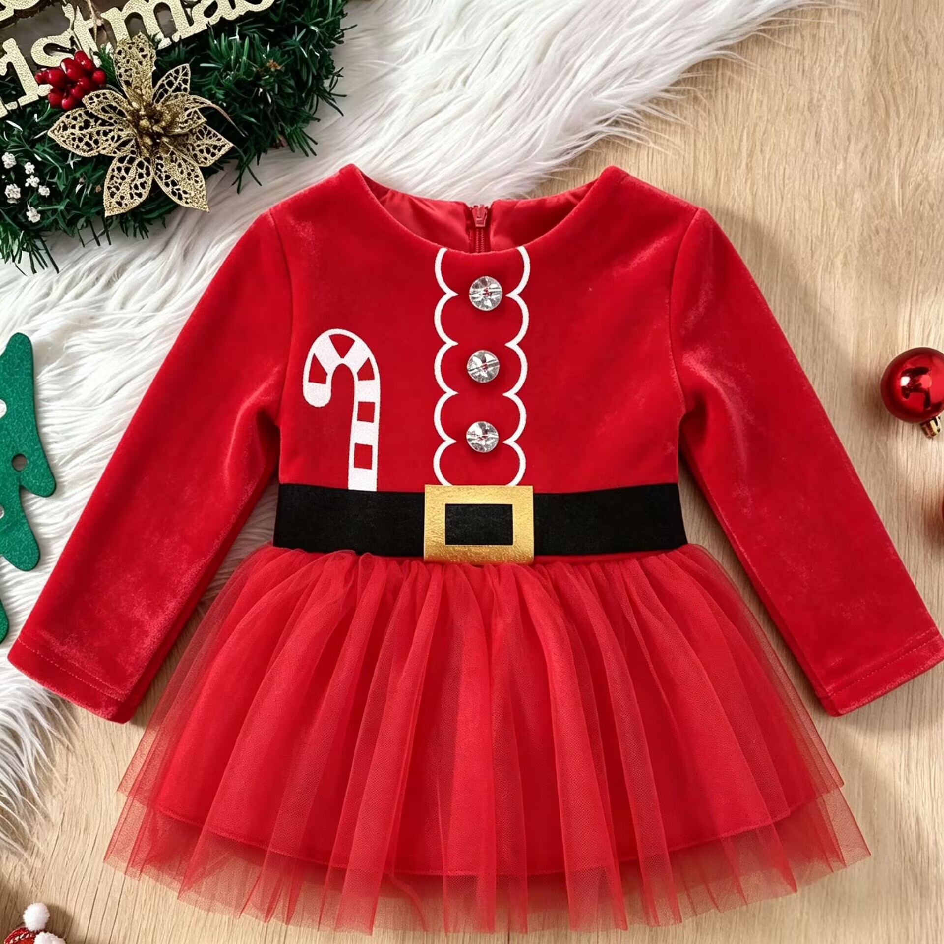 Kids Christmas Mesh Panelled Dress