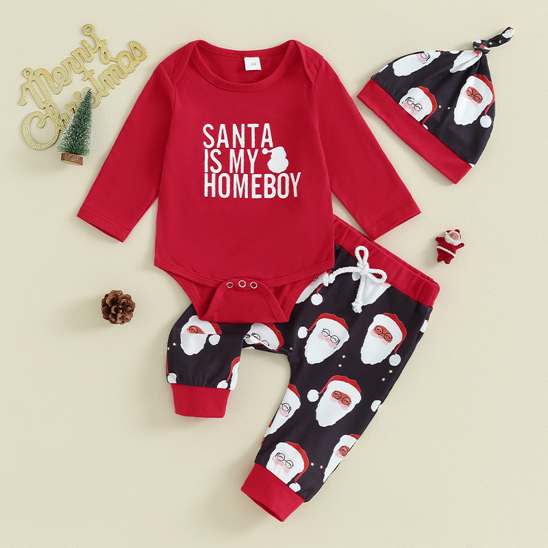 Baby Christmas Pattern Onesie 3-Piece Set