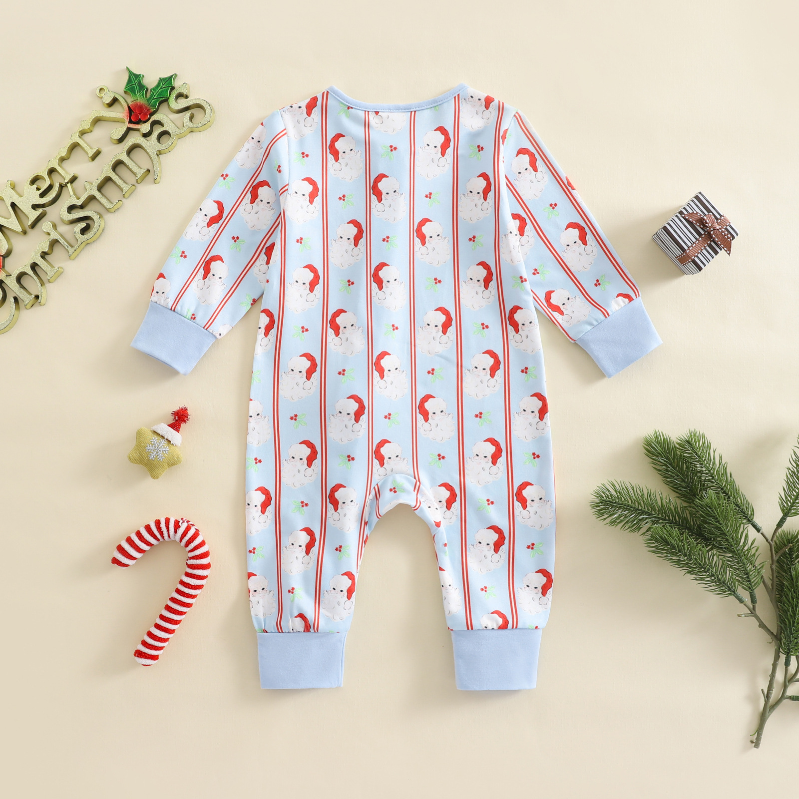 Baby Stripe Santa Claus Zipper Romper