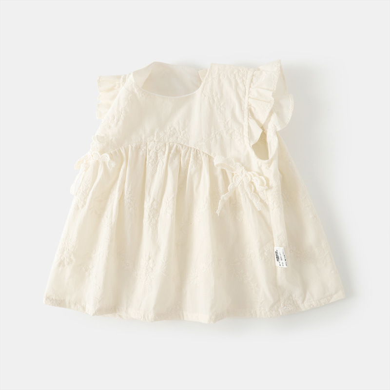 Kids Flower Embroidery Flying Sleeves Vest Top