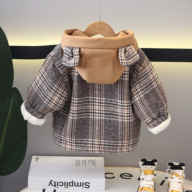 Toddler Bear Pendant Classic Plaid Cotton Jacket
