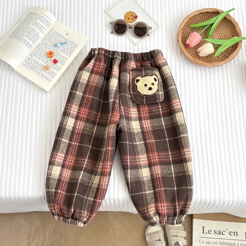 Baby Toddler Warm Bear Plaid Casual Pants