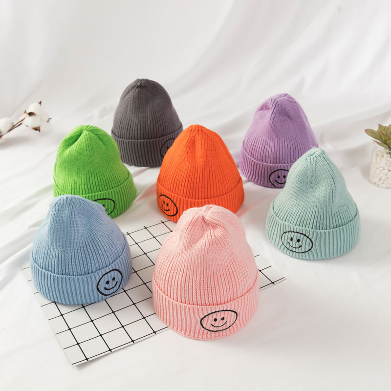 Baby Solid Color Smiley Knit Hat