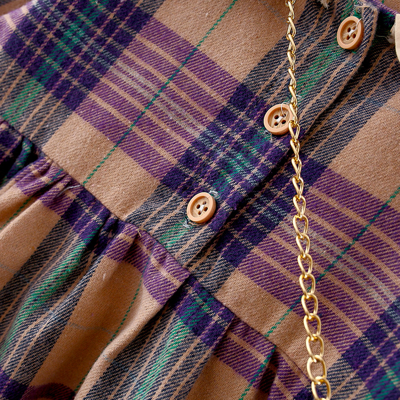 Baby Toddler Girls Classic Plaid Princess Dress（Free Bear Backpack）