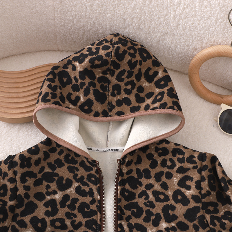 Leopard Print Baby Toddler Padded Hooded Sweatshirt