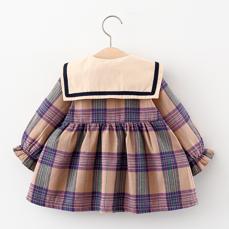 Baby Toddler Girls Classic Plaid Princess Dress（Free Bear Backpack）