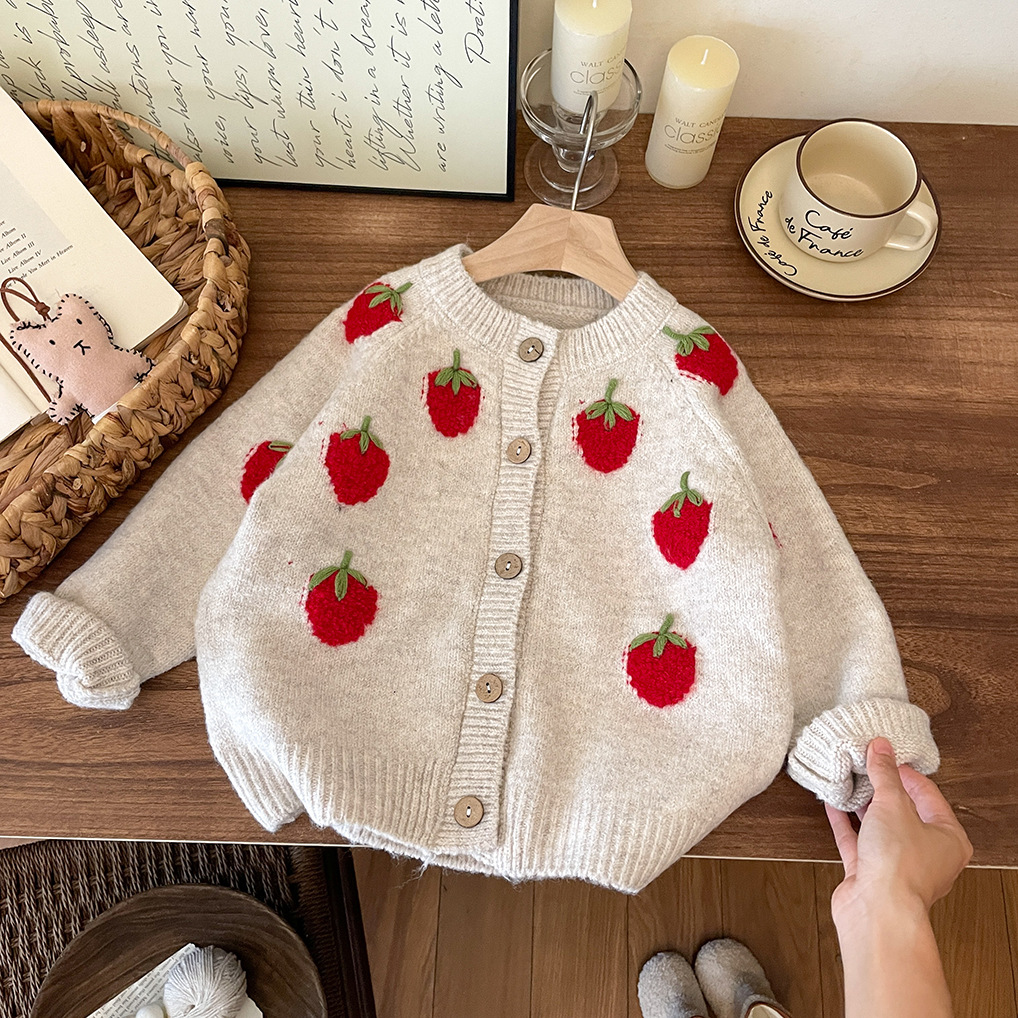 Toddler Girls Cute Strawberry Cardigan Sweater