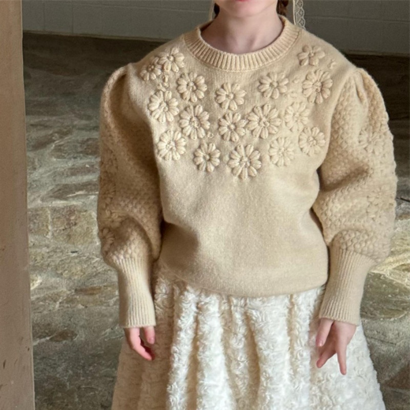 Baby Toddler Girls Crochet Bubble Sleeve Sweater