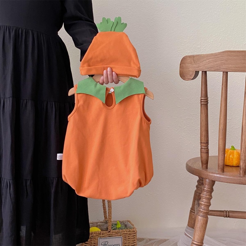 Baby Halloween Sleeveless Pumpkin Print Romper （Includes hat）