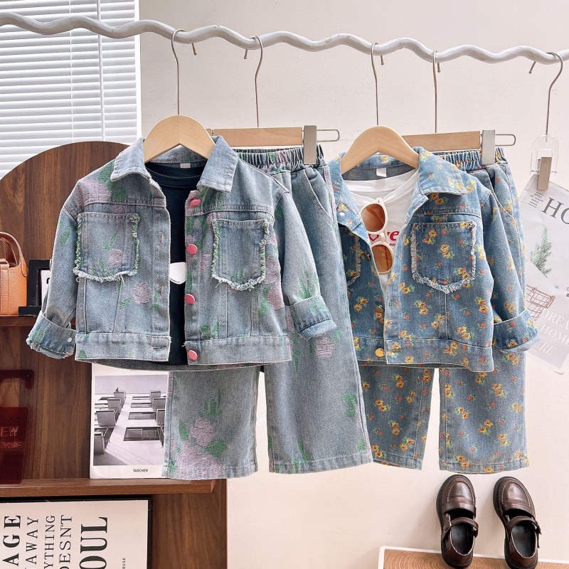 2- Piece Baby Toddler Girls Printed Denim Set