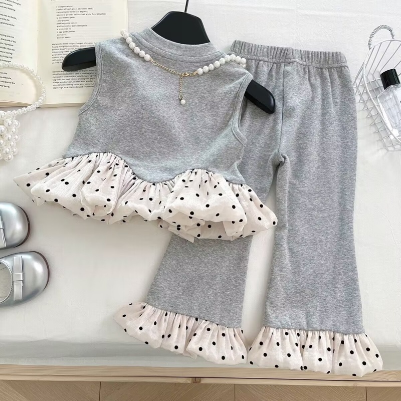 Kid Girl Polka Dot Patchwork Sleeveless Pants 2 - Pieces Set