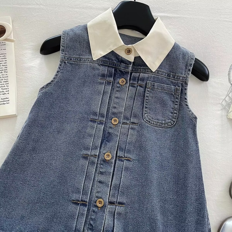 Kid Girl Collared Vest Denim Dress
