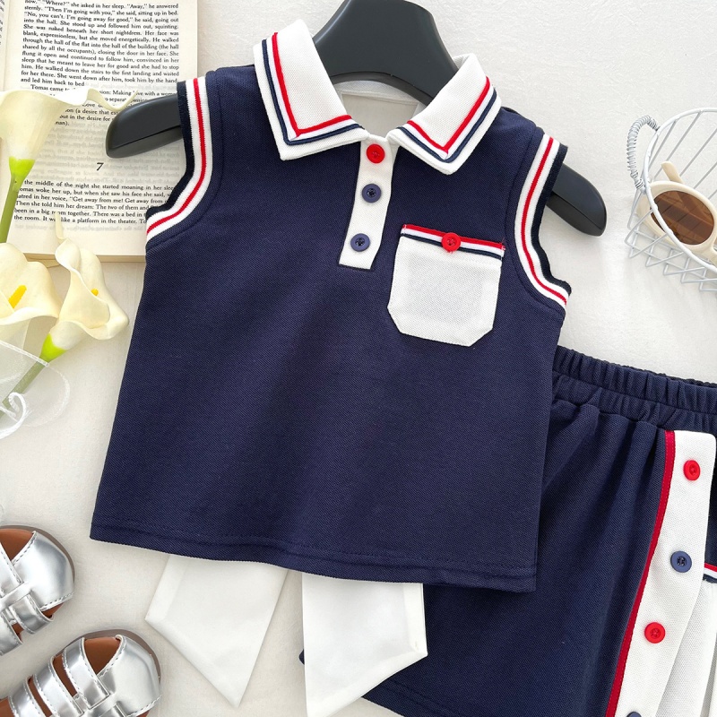 2-Piece Kid Girl School-Style Sleeveless Top and Pants Set