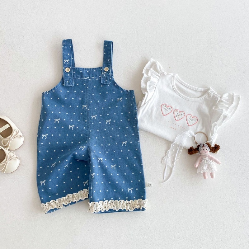 Baby Toddler Girls Printed Denim Overalls