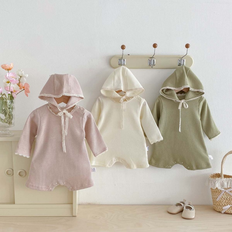 Baby Girl Waffle Lace Romper（Hat Included）