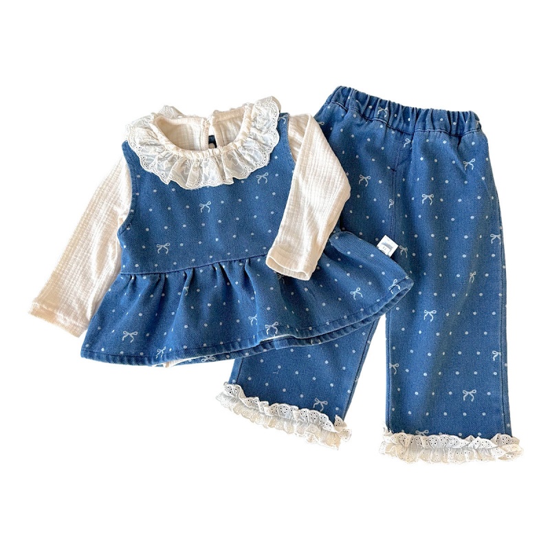 2-piece Baby Girl Printed Denim Pants Set