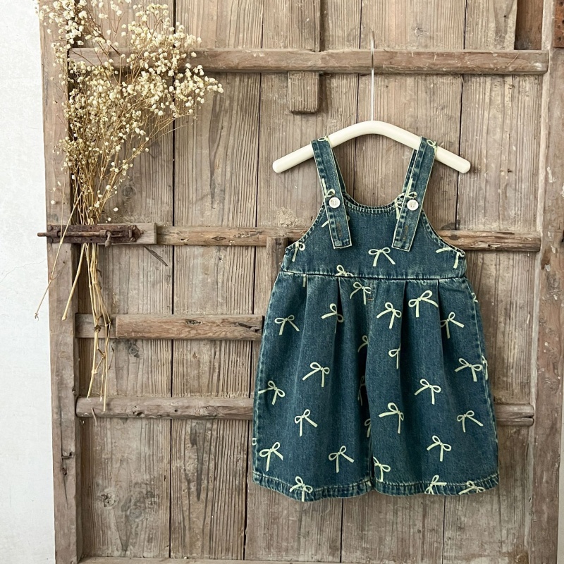 Baby Girl Printed Denim Overalls
