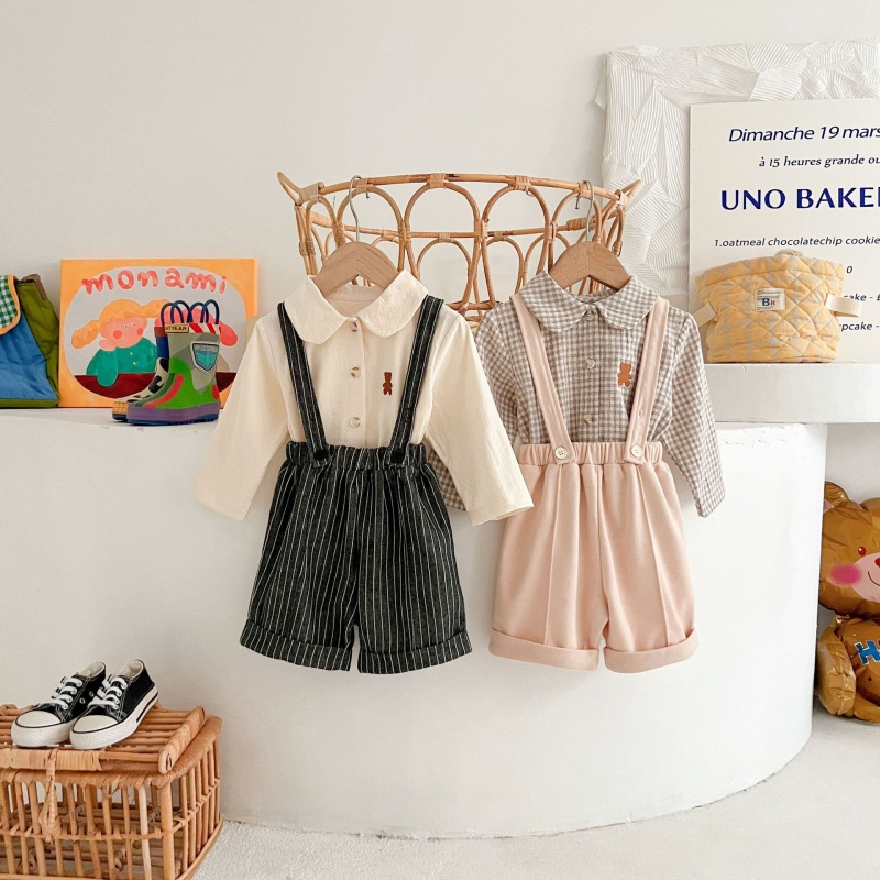 Baby doll collar shirt & workwear overall