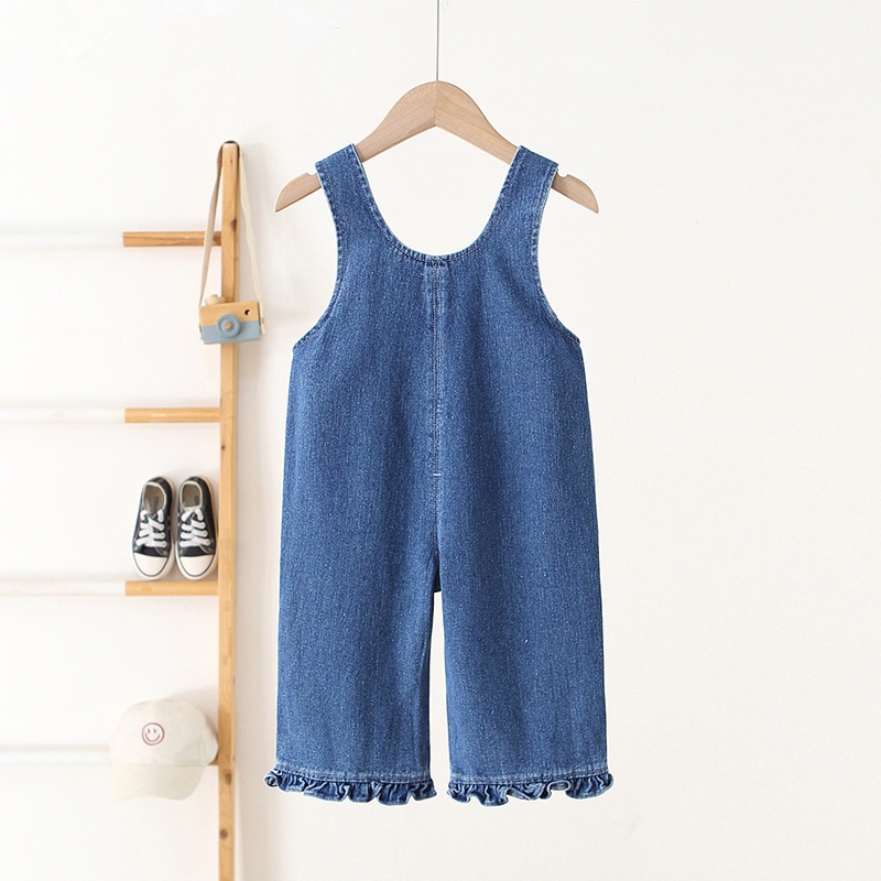 Baby Toddler Flower Print Ruffle Denim Overalls