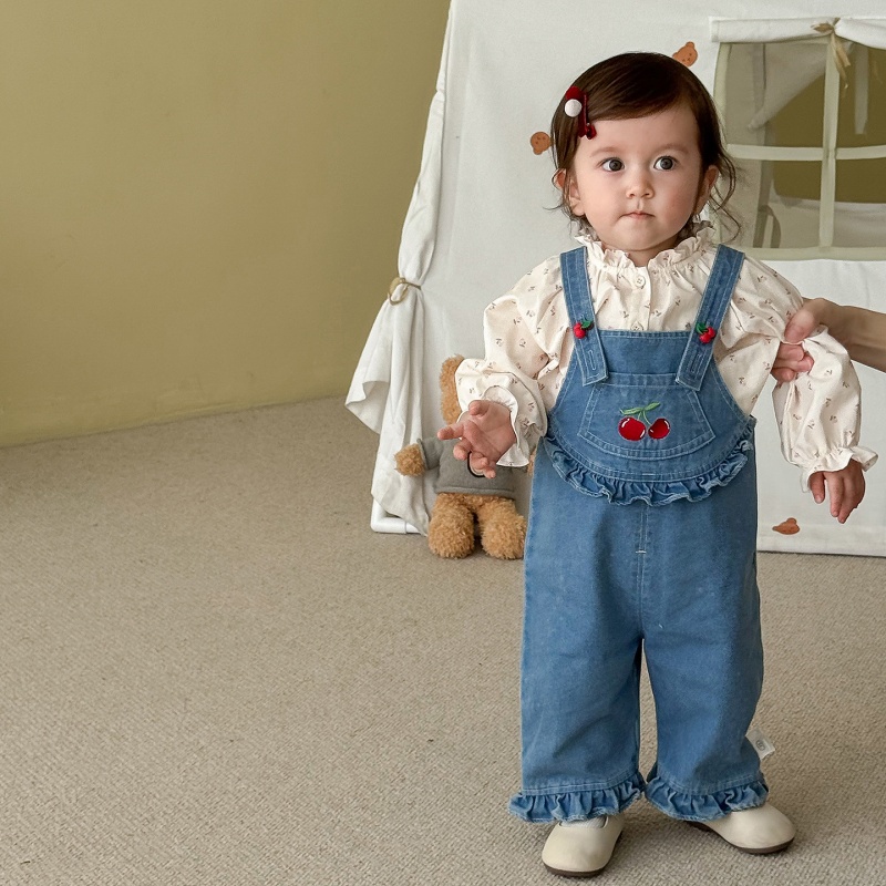 Baby Toddler Printed Shirt & Cherry Print Denim Overalls
