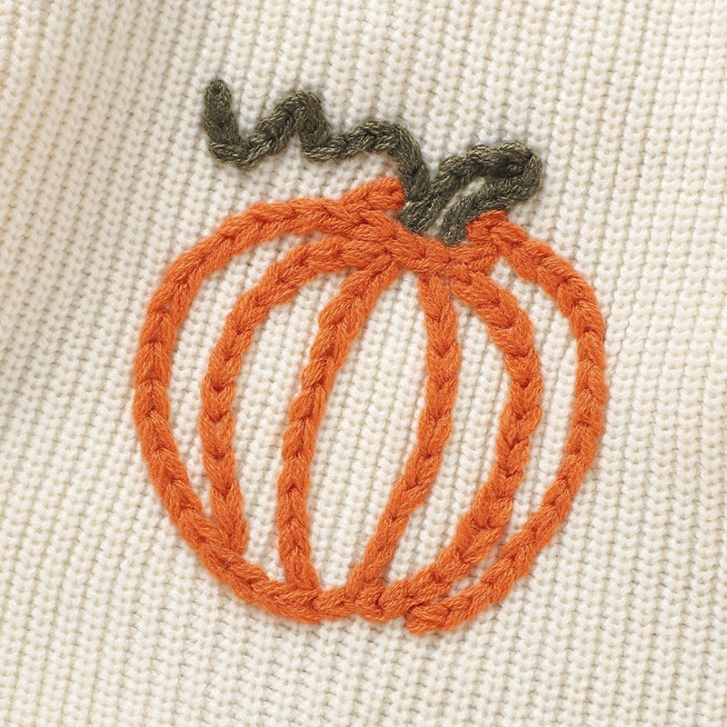 Baby Halloween Pumpkin Embroidered Sweater Rompers