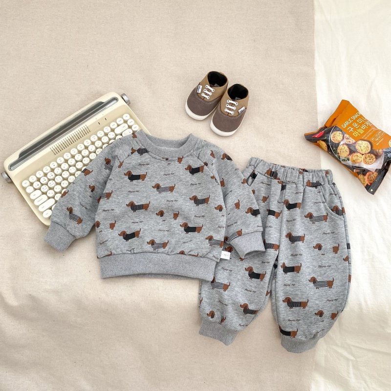 2-Piece Baby Toddler Dachshund Print Sweatshirt Set