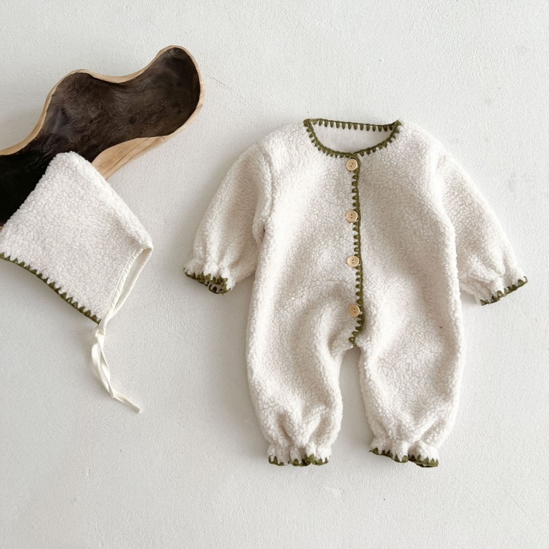 2-Piece Baby Fleece-Lined Romper Set (Hat Included)