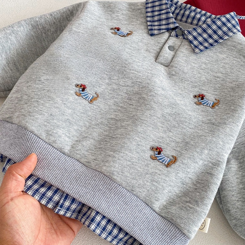 Baby Toddler Fleece-Lined Plaid Patchwork Sweater 