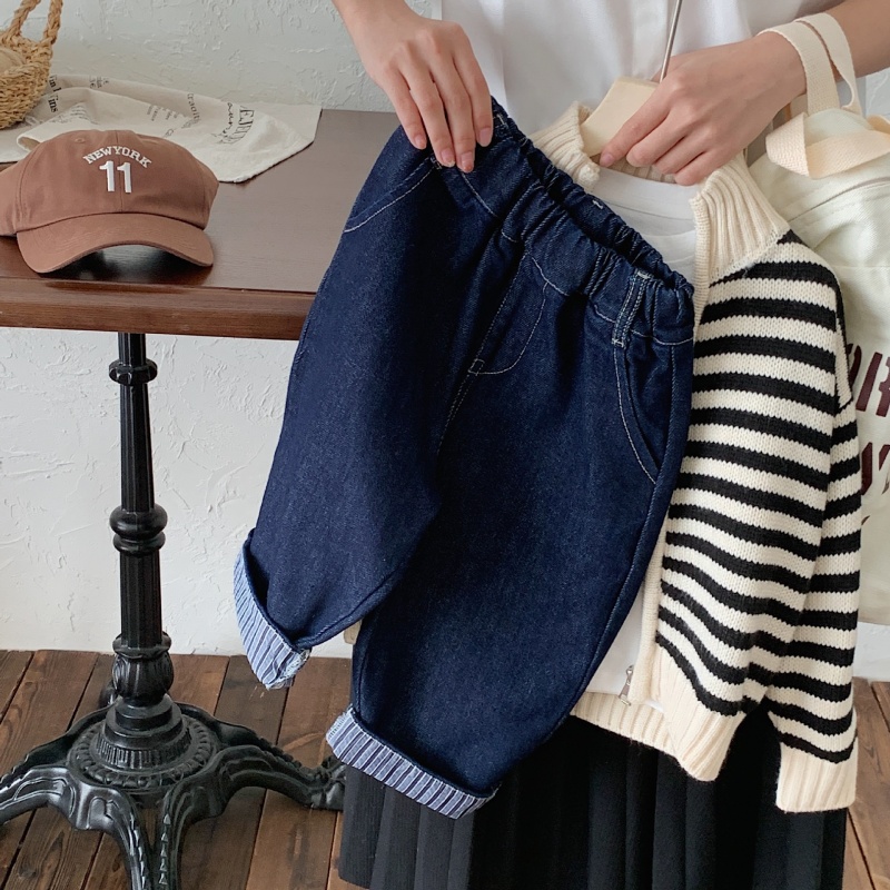 Kids Striped Patchwork Denim Pants