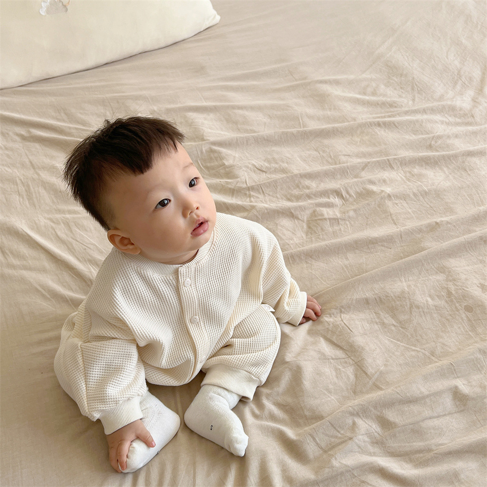 Baby Neutral Solid Color Casual Romper