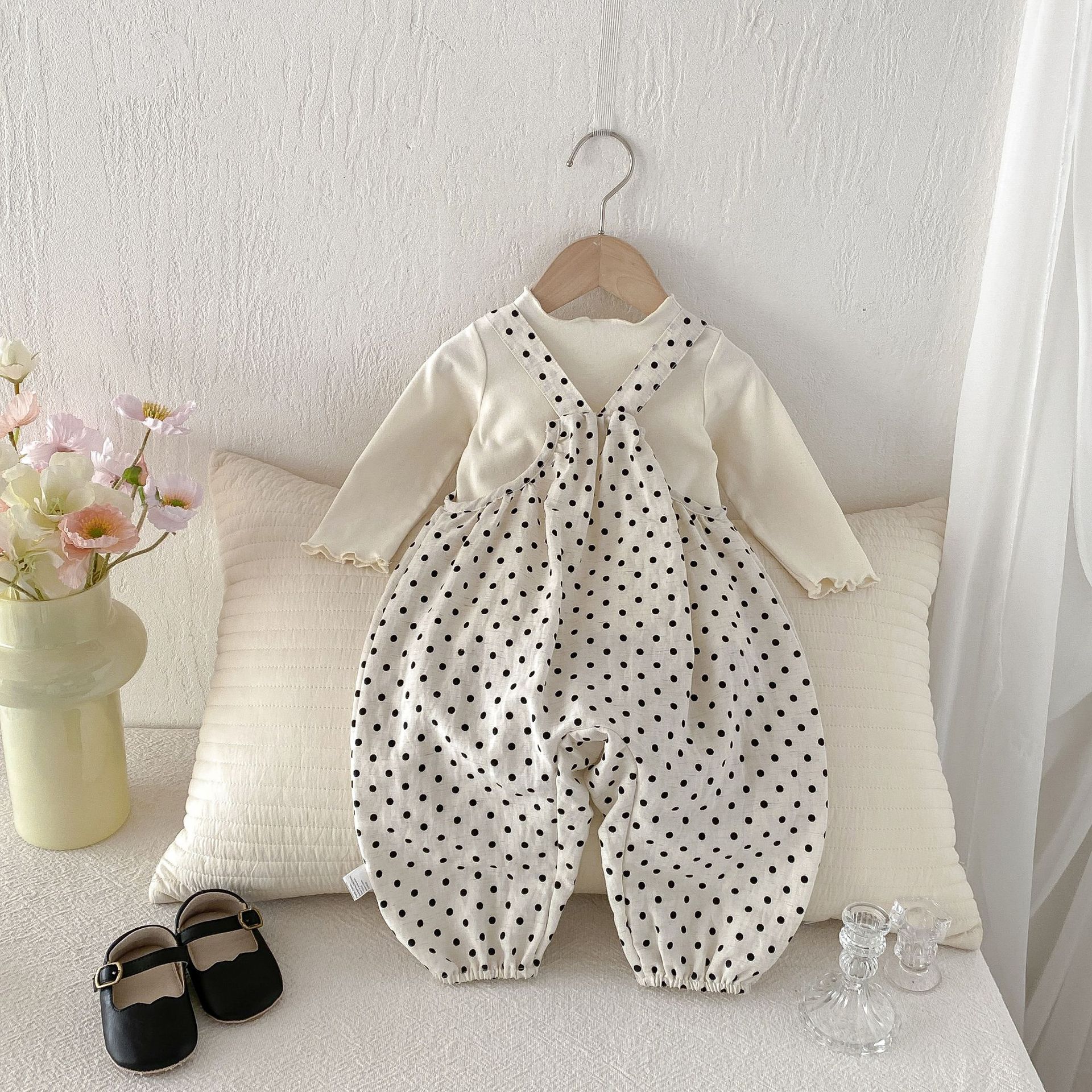 Baby Toddler Girl Dot Overalls/Solid Color Top